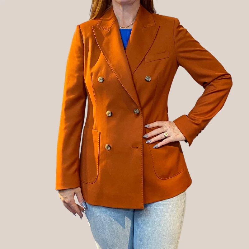 Soft Touch Double Breasted Patch Pocket Blazer - Orange