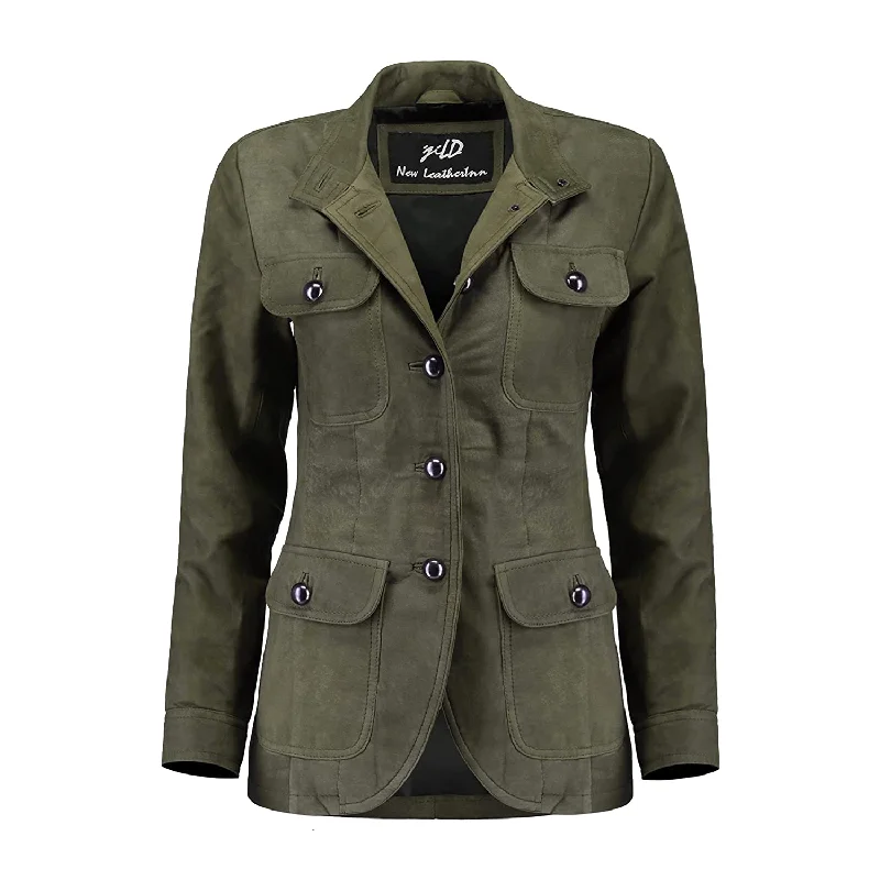 Women's Vintage Green Suede Leather Coat