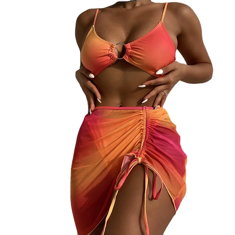 High Quality Wrap Skirt Beach Wear Bikini 3 Piece Set Swimwear Cover Up Beautiful Women Sexy Bathing Suit Top Selling Swimsuits