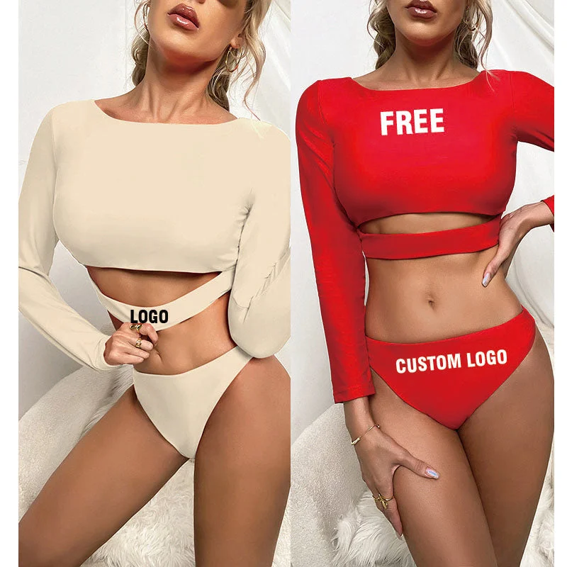 ST1159 Free Shipping Hot Sale one Pieces Bathing Suit Sheer Mesh Long Sleeve Swimsuit High Cut Brazilian Bikini Set